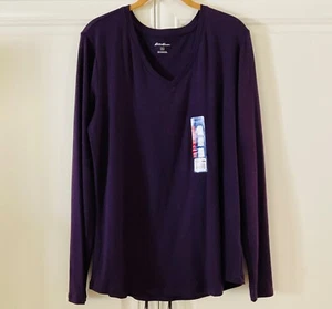EDDIE BAUER Women's V-neck Long Sleeve Dark Brown T-shirt  Brand New - Picture 1 of 1