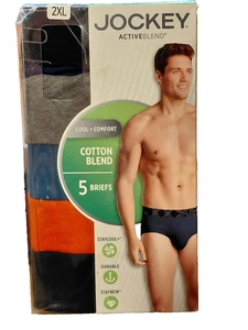 Mens Jockey 2XL 44-46 5-Pack Active Blend Briefs Gray Black Blues Orange Wicking - Picture 1 of 3