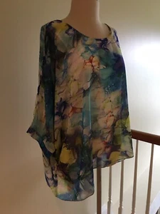 Michael Tyler S/P Multi Watercolors Asymmetrical Flowing Sheer Overlay Artsy Top - Picture 1 of 9