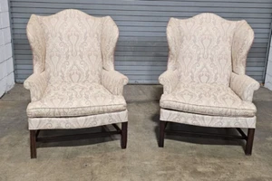 Pair of Kittinger Williamsburg Mahogany Chippendale Wing Chairs - Picture 1 of 13