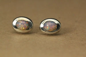 925 Sterling Silver Vintage Mexico Faux Opal Oval Post Earrings 1.8g (EAR4749) - Picture 1 of 8