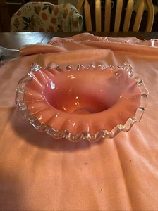 Vintage Fenton Peach Blow Silver Crest gekräuselte Schale - Bild 1 von 3