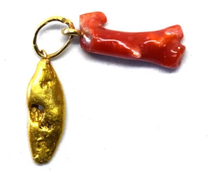 Beautiful Natural 18K-21K Gold Nugget  and Coral Pendant with 18K Gold Bail - Picture 1 of 5