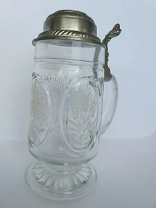 Vintage West Germany Beer Transparent Glass Serving Kitchen Lidded Stein. - Picture 1 of 7