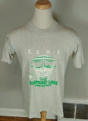 Camiseta vintage de los 80 con estampado de bandadas RV Airstream Diamond Lake Daylgo Surf Pesca Foto 1 de 4