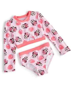 Disney Junior Minnie Mouse Print Long-Sleeve Swimsuit Set Toddler Girls 2T Multi - Picture 1 of 21