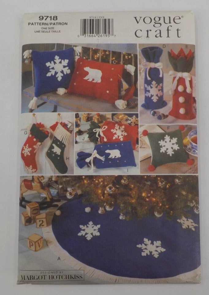 VOGUE CRAFT PATTERN #9718 A SNOWY HOLIDAY TREE SKIRT PILLOW GIFT BAGS UNCUT 1997 - Image 1 of 4
