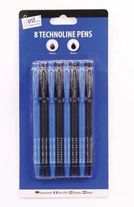 8 Pack Technoline Pens Black Blue Ink Smooth Comfortable Grip Quality Stationery - Picture 1 of 5