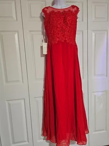 Women's Cap Sleeve Lace Round Neck Chiffon Formal Evening Gowns Red Size 8 NWT - Picture 1 of 3