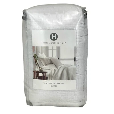 Hotel Collection Linen Blend Dobby Diamond Quilted EURO Sham Set WHITE - Pair - Image 1 of 4