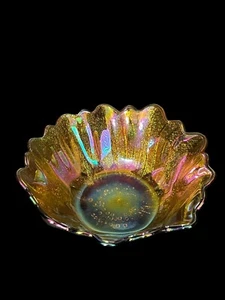 CARNIVAL GLASS Marigold Amethyst Sunflower candy dish scalloped edge - Picture 1 of 10
