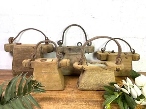Vintage Indian Rustic Wabi Sabi Hand Carved Teak Wooden Oil Lantern Container - Picture 1 of 11