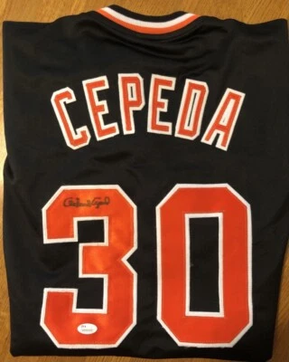 Camiseta deportiva personalizada autografiada por Orlando Cepeda de los Gigantes de San Francisco (JSA) Foto 1 de 3