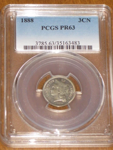 1888 Proof 3c three cent nickel - PCGS PR63 Cover