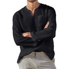Mens Casual Long Sleeve Shirt Solid Loose Button-Down Tops T Shirt Beach Blouse