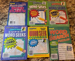 Lot of 6 New Penny Press Dell Word Search Puzzle Books New/Unused NO Duplicates - Picture 1 of 1
