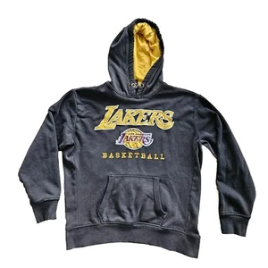 VTG NBA Lakers Youth Hoodie Pullover Youth L Black Embroided Logo Jumper VGC - Picture 1 of 6