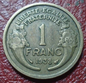 1938 FRANCE 1 FRANC IN FINE-VF CONDITION - Picture 1 of 2