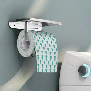Stainless Steel Toilet Paper Holder with Storage Shelf Wall Mounted Rack - Picture 1 of 8