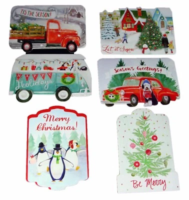 Punch Studio 12 Die-Cut Christmas Cards Antique Ephemera Vintage Vehicles 65236 - Image 1 of 4