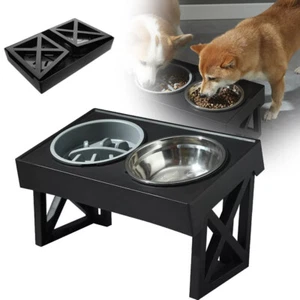 Cat Food Bowl Stand Stainless Steel Elevated Pet Bowl Slow Feeder for Cats Dogs - Picture 1 of 12