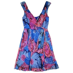 Nanette Lepore Bergdorf Goodman Silk Sun Dress Womens 2 Blue Pink Floral Fairy - Picture 1 of 15
