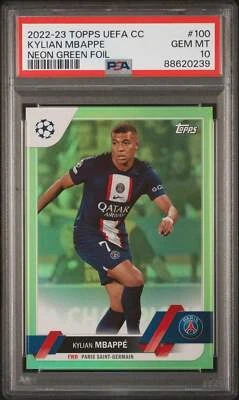 Graded 2022 Topps Chrome Kylian Mbappe #100 Neon Green #/199 Soccer Card PSA 10 - Image 1 of 2