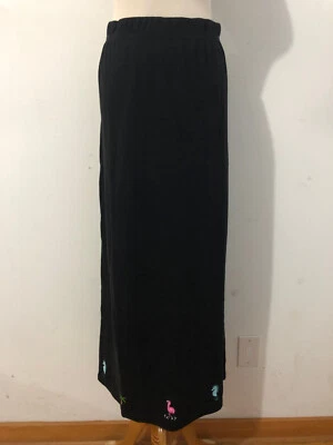 Quacker Factory Full Length Skirt Black Cotton Tropical Seashore Hem Size L NWT - Image 1 of 4