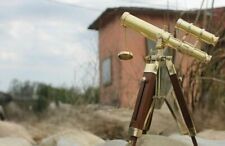Nautical Telescope 10 Inch Double Barrel Solid Brass Spyglass With Wooden Tripod