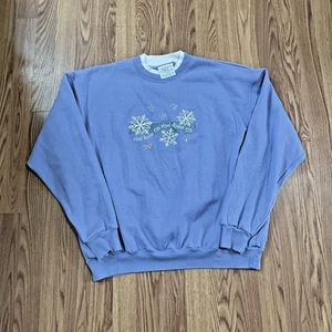 MC Sportswear Womens Blue Snowflake Embroidered Sweatshirt Crew Neck XLarge - Picture 1 of 6