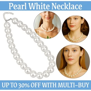 18mm Vintage Round Large White Faux Pearl Choker Necklace Women Jewellery Gift - Picture 1 of 9