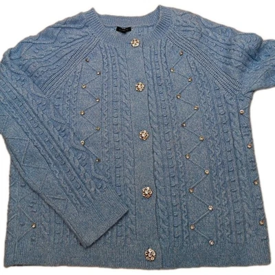 Cárdigan Suéter Tejido con Cable Talbots L Botones Estrás Elegante Elegante Foto 1 de 4
