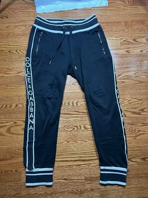 DOLCE & GABBANA Pants Black Cotton Jogger Sweatpants Big Logo Trouser Size 48 - Image 1 of 4