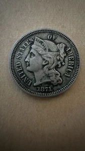 1871 Three Cents Nickel Philadelphia Mint Three Cent Piece - Picture 1 of 2