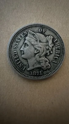 1871 Three Cents Nickel Philadelphia Mint Three Cent Piece - Image 1 of 2
