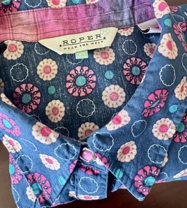 Roper Women's Snap Shirt Size 2XL Blue Floral Bright Cowgirl Western Classic - Picture 1 of 8