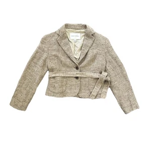 Banana Republic Petite S Linen Wool Silk Blend Cropped Blazer Jacket Lined Belt - Picture 1 of 8