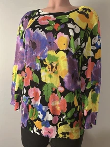 LAUREN RALPH LAUREN 3/4 Sleeve Floral Sweater Colorful Lightweight Size 2 X - Picture 1 of 14