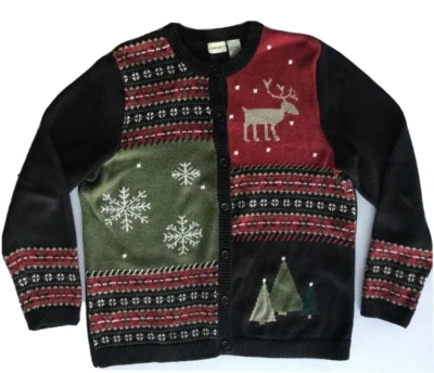 Cárdigan Suéter Cherokee Talla L Navidad Vacaciones Invierno Negro Adornado Nieve Foto 1 de 4