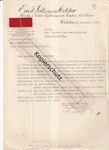 Schreiben Ernst Leitz Wetzlar Leica 1936 wg. Bezug Epidiaskop Gymnasium Speyer - Bild 1 von 2