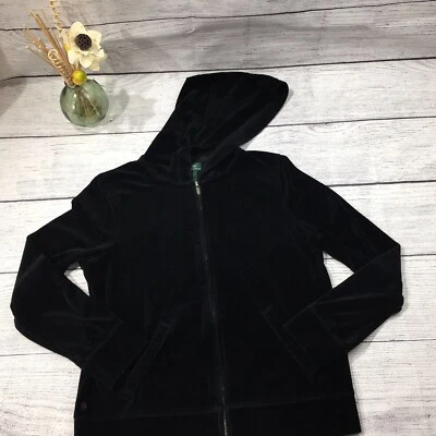 Lauren by Ralph Lauren Shiny Black Hooded Zip up Sweatshirt Women’s Size S - Image 1 of 4