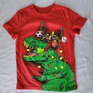Cat & Jack Boys T-Shirt, Red, Tree Rex Christmas Dinosaur, Size XS 4/5 (NWOT) - Picture 1 of 3