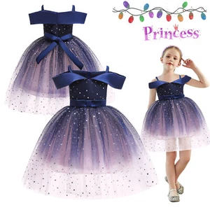 Girls Kids Princess Dress Sequins Birthday Party Wedding Bridesmaid Outfit Proms - Picture 1 of 13