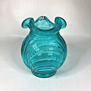Fenton Teal Blue Draped Vase Arch Pattern Ruffled Edge 4.4 Tall Vintage Glass - Picture 1 of 7