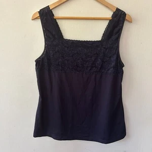 Christopher & Banks Square Neck Cami Womens Large Blue Lace Detail Sleeveless - Picture 1 of 3