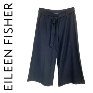 Pantalones Eileen Fisher Talla S Negros Pierna Ancha Cinturón Tirar de Pierna Ancha Recortados F18TL - Imagen 1 de 8