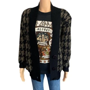 Vintage Houndstooth Wool Cardigan 90s Grunge JH Collectibles Sweater - Size PS - Picture 1 of 8