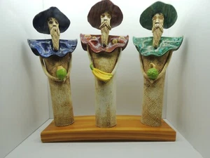 Vintage Three Old Man Figurines 10" Tall 12" wide on wooden Base - Picture 1 of 10