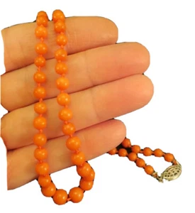 Victorian Hand Knot ~ CORAL NECKLACE ~ 20" Graduated Beads 14 Grams - Picture 1 of 6