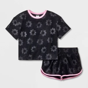 Girls' 2pc Floral Terry Pajama Set - Art Class™ Black XL - Picture 1 of 1